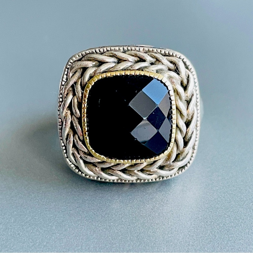 Vintage Gail Scott Black Onyx 18k Gold Sterling Silver Cable Albion Cush…